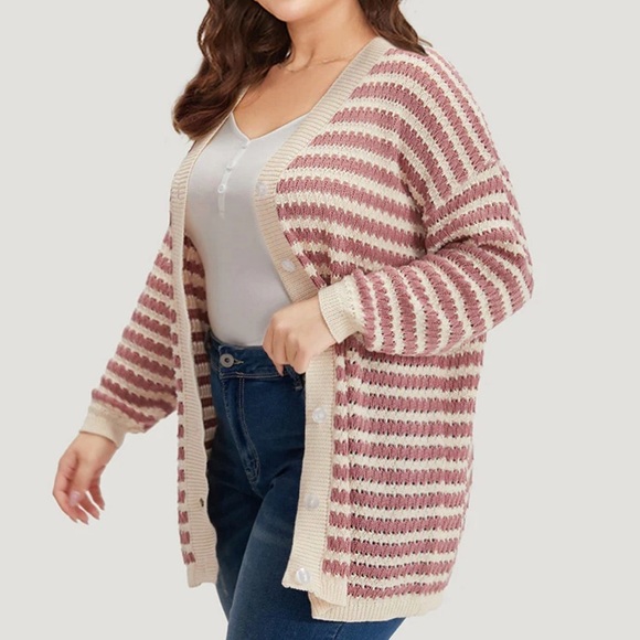 BloomChic Striped Button Through Cut Out Cardigan - Picture 3 of 9